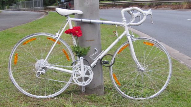 The 'ghost bike' on Moggill Road, in memory of road victim Richard Pollett.