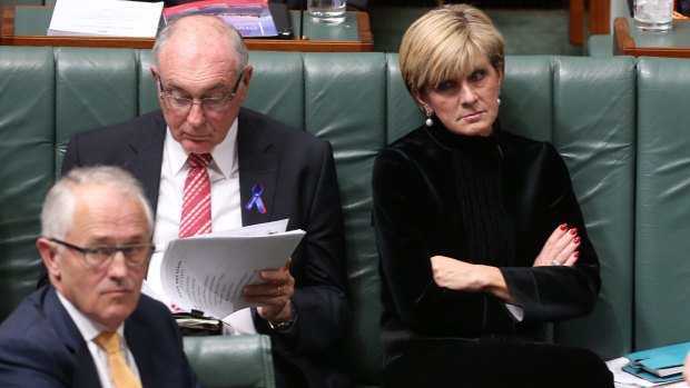 Prime Minister Malcolm Turnbull and Foreign Affairs minister Julie Bishop during question time  on Thursday.