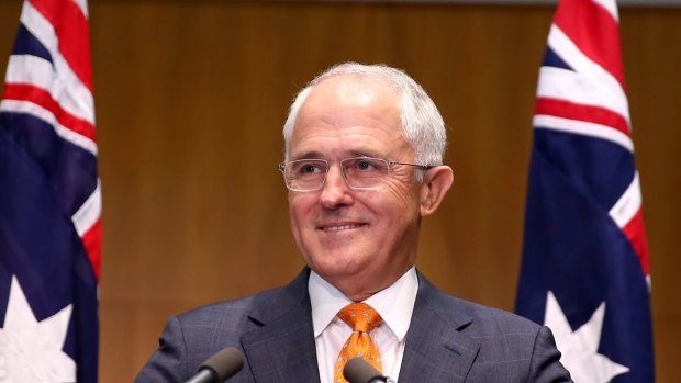 Prime Minister Malcolm Turnbull addresses the media during a press conference at Parliament House in Canberra on Sunday.