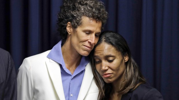 Bill Cosby accuser Andrea Constand, left, embraces prosecutor Kristen Feden after the verdict.