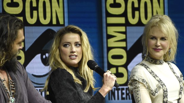 Jason Momoa, Amber Heard and Nicole Kidman at the Aquaman panel at Comic-Con.