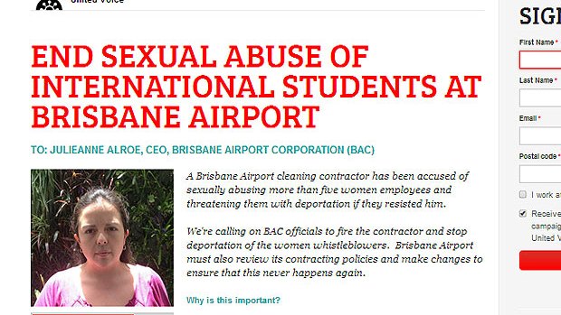 The online petition against sexual abuse at Brisbane Airport.
