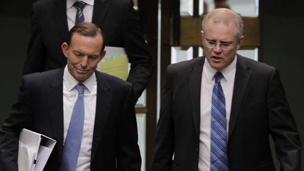 Prime Minister Tony Abbott and Immigration Minister Scott Morrison arrive for question time on Wednesday. Photo: Andrew Meares