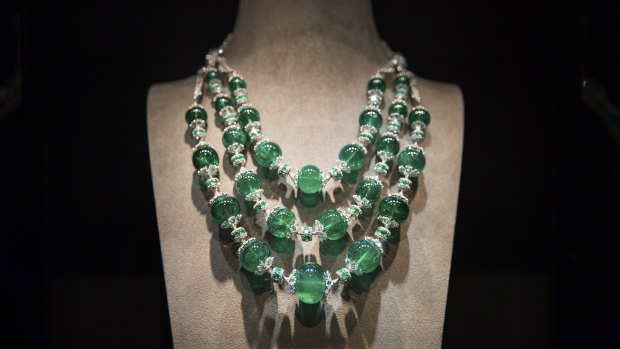 The Maharani Emerald Necklace, which combines emerald beads with diamonds, at a Nirav Modi boutique in Hong Kong in March 2017. 