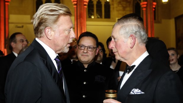 Britain's Prince Charles, right,  speaks to German tennis legend Boris Becker at a reception and dinner for The British Asian Trust at Guildhall in London in 2017. 
