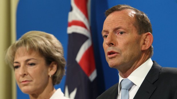 Minister Assisting the Prime Minister for Women, Michaelia Cash, and Prime Minister Tony Abbott in Melbourne on Wednesday.