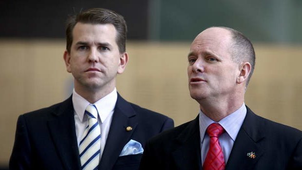 Queensland Premier Campbell Newman (R) and Attorney-General Jarrod Bleijie have had taxpayer-funded security upgrades to their homes.
