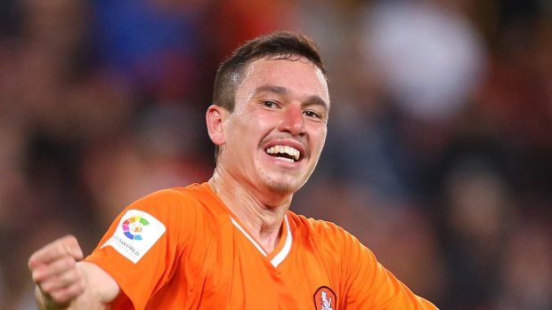 BRISBANE, AUSTRALIA - JUNE 03:  Devante Clut of the Roar celebrates after kicking a goal during the international friendly match between the Brisbane Roar and Villarreal CF at Suncorp Stadium on June 3, 2015 in Brisbane, Australia.  (Photo by Chris Hyde/Getty Images)