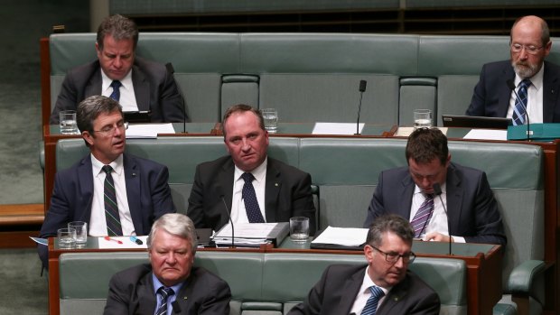 Agriculture Minister Barnaby Joyce during a motion to dissent from the Speaker's ruling in question time on Monday.