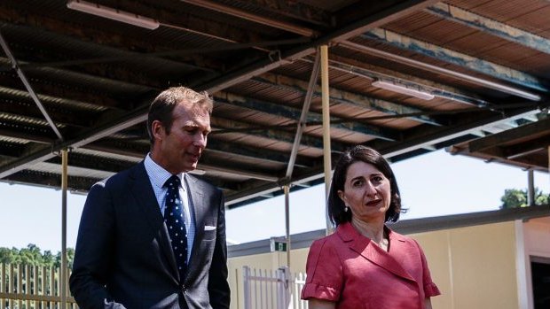 Premier Gladys Berejiklian and Education Minister Rob Stokes at a temporary school in Ultimo.