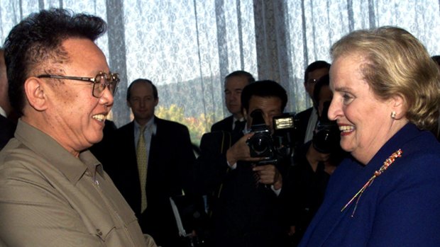 Kim Jong-il, left, shakes hands with Madeleine Albright at the Pae Kha Hawon Guest House in Pyongyang in 2000.