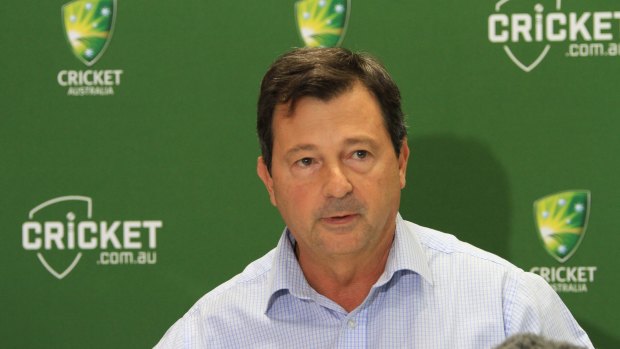 Cricket Australia chairman David Peever addresses the media about the ball tampering scandal at the National Cricket Centre in Brisbane on Friday.