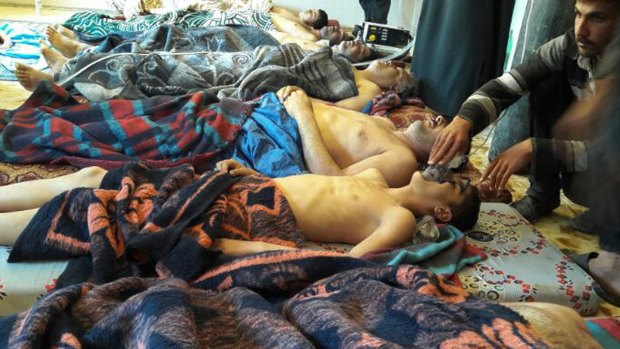 Victims of a chemical attack in Khan Sheikhoun receive treatment on April 4.