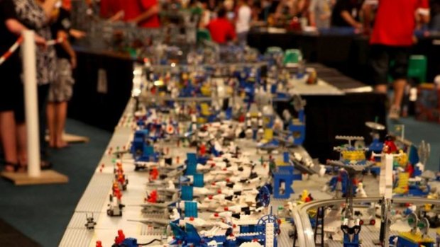 Fans check out the displays at the BrisBricks Lego Fan Expo.