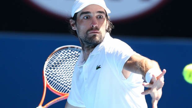 Jeremy Chardy of France looks as if he knows the magnitude of what is about to happen against Juan Martin Del Potro of Argentina.