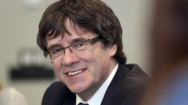 Former Catalan leader Carles Puigdemont attends a meeting with lawmakers of his party, Junts per Catalunya (Together for Catalonia), in Berlin.