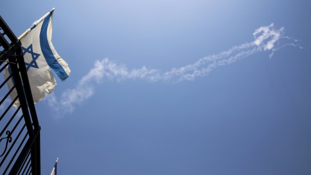 Trails of Patriot missiles are seen in the sky in northern Israel.