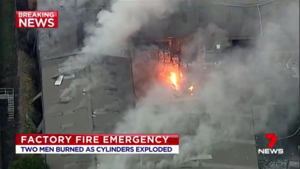 The fire at the factory in Smithfield, where two men were burned. 