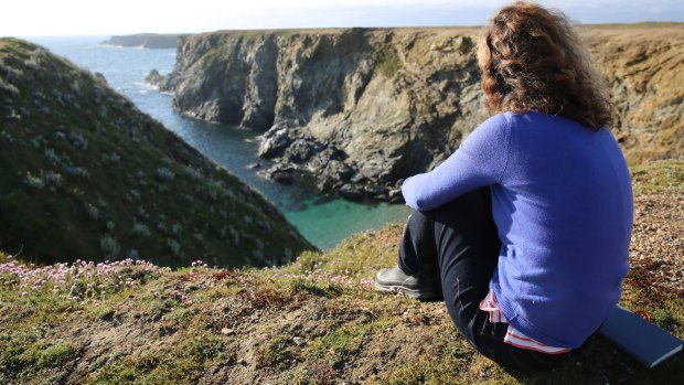 Sarah Turnbull, on Belle Ile, looks out over the Cote Sauvage. 