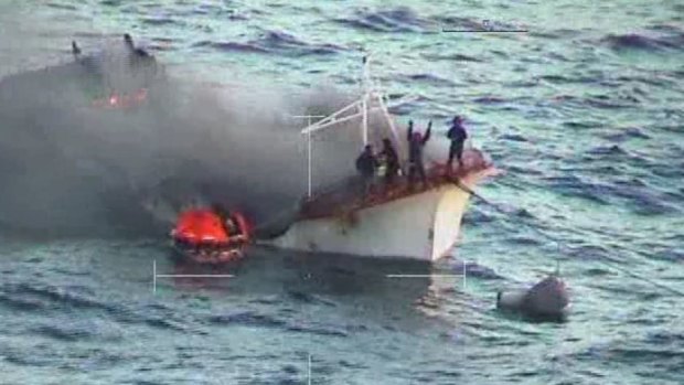 A Taiwanese-flagged fishing boat caught fire off Learmonth.