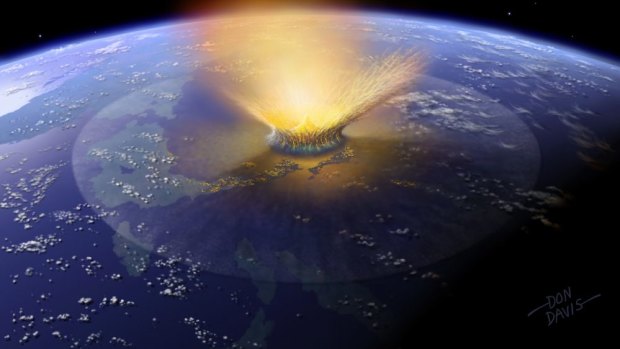 An artist's impression of a huge meteorite striking Earth 65 million years ago.
