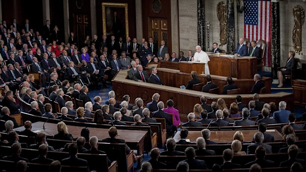 Pope Francis addresses a joint meeting of US Congress in 2015 on issues closest to his heart: income inequality, immigration and climate change. 