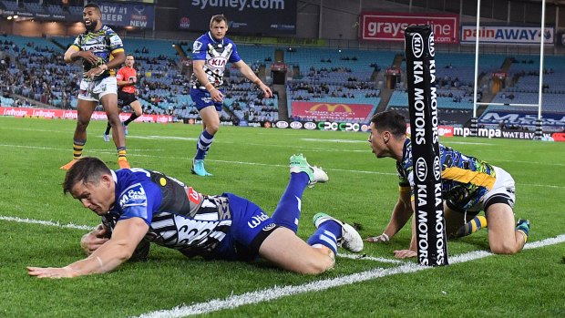 Derby day: Brett Morris helped the Bulldogs to a 20-12 win the last time the teams met back in May, when over 15,000 fans turned up to ANZ Stadium.  