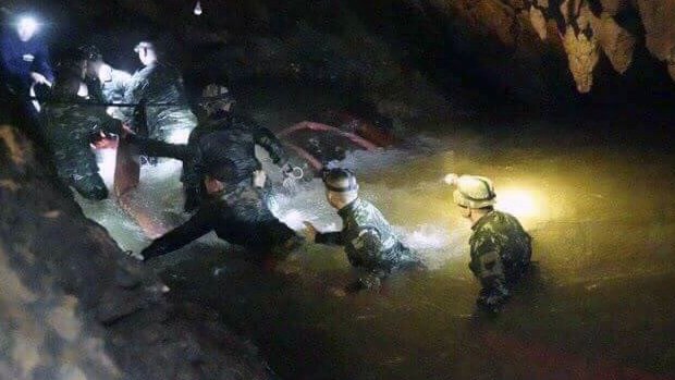 Thai rescue teams search inside cave complex.