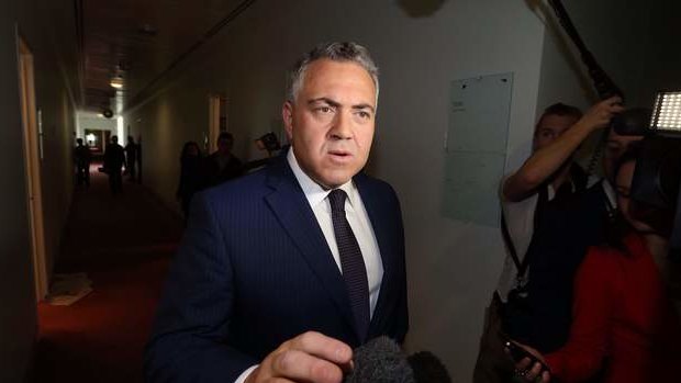Treasurer Joe Hockey departs the press gallery after a television interview on Sunday. Photo: Andrew Meares