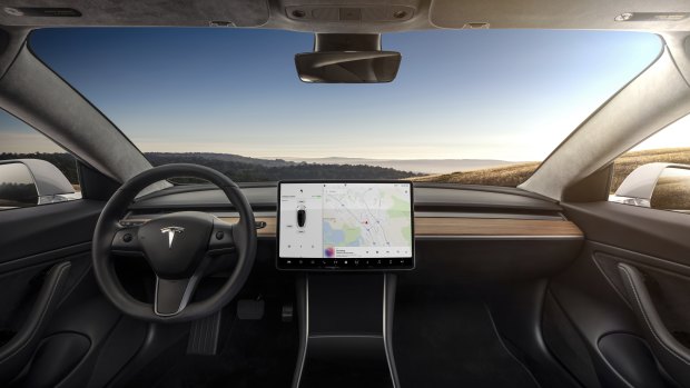 In Tesla's Model 3, the 15-inch touchscreen is a focal point. The touchscreen looks great, but can be distracting as most functions, including the windshield wipers and cruise control speed, are operated from it.