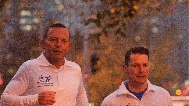 Prime Minister Tony Abbott on the Tan Friday morning at dawn