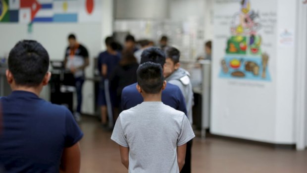 A child at the immigrant detention facility for minors in Brownsville, Texas, known as Casa Padre.