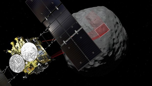 An artist's impression of Hayabusa2 approaching Ryugu.