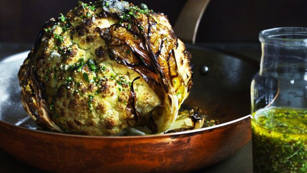 Neil Perry's whole roasted cauliflower with lemon and mustard.