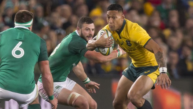 Israel Folau of the Wallabies during the Third Test between Australia and Ireland at Allianz Stadium in Sydney.
