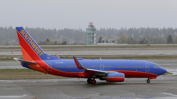 A Southwest Airlines plane taxis at the Seattle-Tacoma International Airport in Seattle.