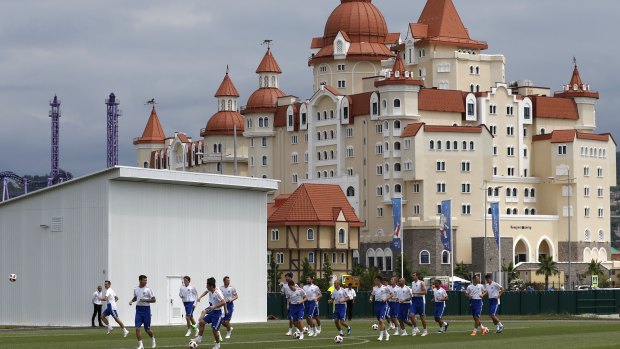 Russia's players take part during training.