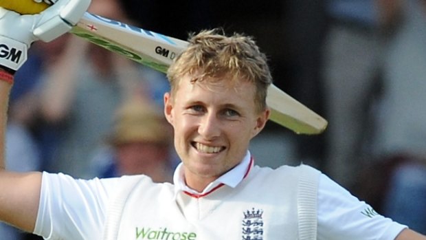 Joe Root celebrates after reaching a century on day one of the fourth Ashes Test