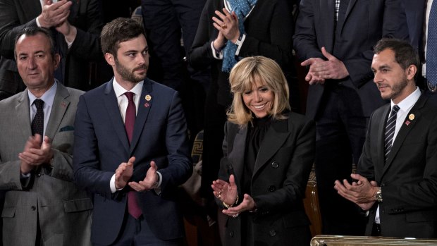 Brigitte Macron, France's first lady, arrives to watch the address to Congress.