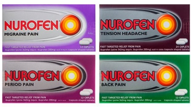 Nurofen products purported to be formulated to address specific causes of pain.