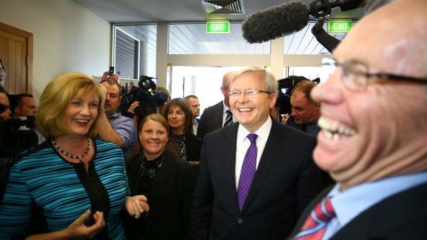 Prime Minister Kevin Rudd and former Queensland premier Peter Beattie in Beenleigh on Thursday.