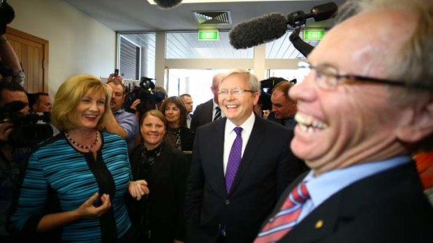 Prime Minister Kevin Rudd and former Queensland premier Peter Beattie in Beenleigh on Thursday.