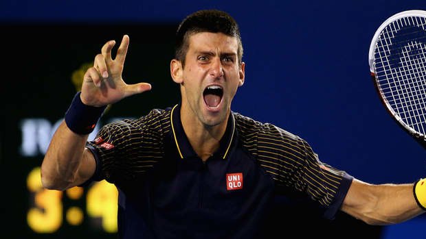 The moment ...  Novak Djokovic celebrates winning championship point.