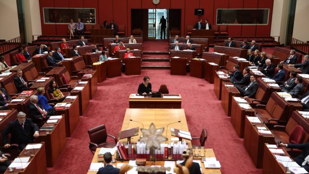Senate President Stephen Parry calls for a vote on the government's higher education reforms.