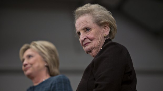 Madeleine Albright joins Hillary Clinton on the presidential campaign in 2016. 