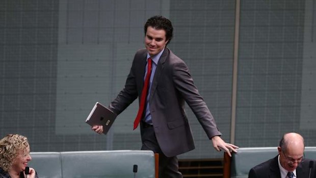 Labor MP Tim Watts leaves the chamber under 94a. Photo: Alex Ellinghausen