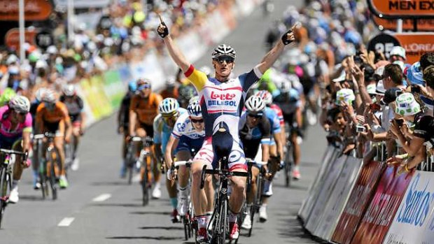 Victory salute ... Andre Greipel of Germany celebrates the stage win.