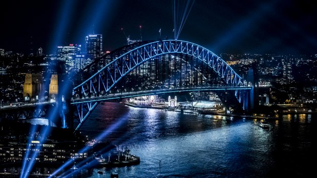 Skylark includes six high-powered lasers atop the Sydney Harbour Bridge.
