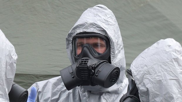 Military personnel conduct their investigations into the Skripal poisoning case in Salisbury.