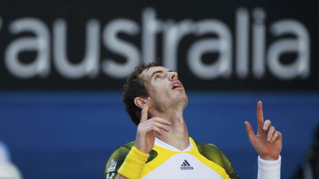 It's a major. Andy Murray of Britain celebrates his quarter-final win, Aussie Rules style.